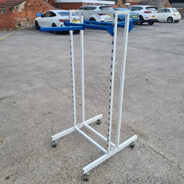 Used White & Blue Double Sided Straight Arm Display Stand