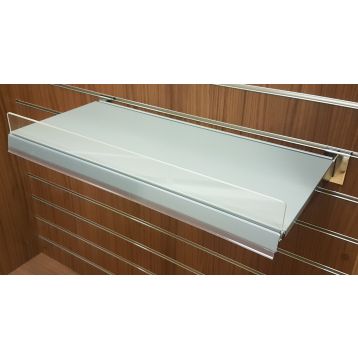 Metal Display Shelves with Slatwall Economy Brackets & 70mm Perspex Risers & Clear Epos - Silver