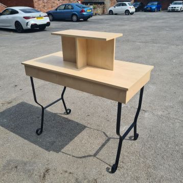 Used Wood Display Table With Black Iron Legs