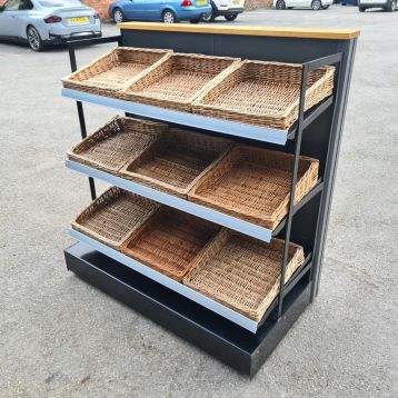 Used Black Metal Bread Display Shelving Unit On Wheels (A)