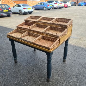 Used 3 Tier Display Table with 9 x Wicker Baskets