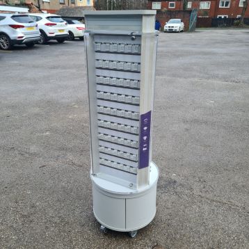 Used 3 Sided Lockable Slatwall Rotating Stand With Keys
