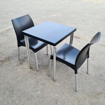 Used Black Square Table & Black Plastic Chair Set (B)