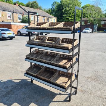 Used Black Metal Fruit & Veg Bread Display Shelving Unit (C1)