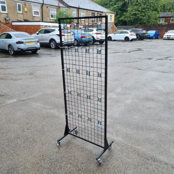 Used Black Freestanding Double Sided Hook Stand on Wheels