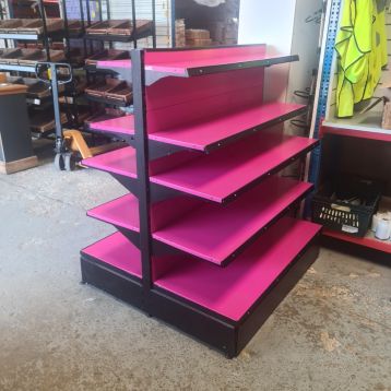 Used 1 x 1250mm Pink & Black Gondola Shelving Unit