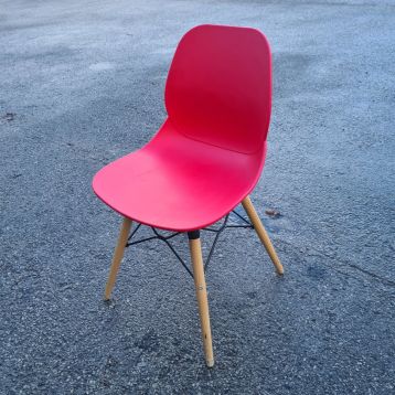 Used Red Plastic Chairs With Wooden Legs