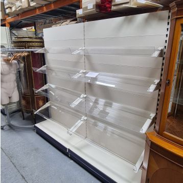 USED LOW WALL SHELVING UNTS WITH PERSPEX SLOPING SHELVES - 2 x 1000mm BAYS