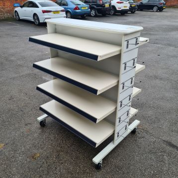 Used Double Sided Shelving Units On Wheels With Slatwall End Panels