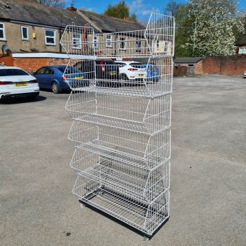 Used White Metal Wire Stacker Baskets with Lockable Castor Base - Stack of 6