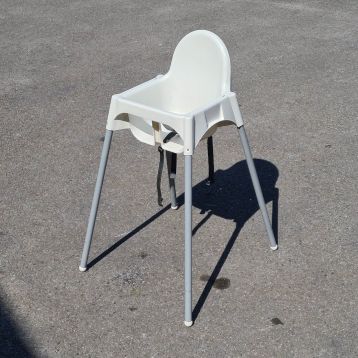 Used White High Chair With Metal Legs