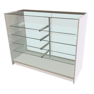 White High Gloss Counter With Glass Sliding Doors To Rear - PRICE ON REQUEST