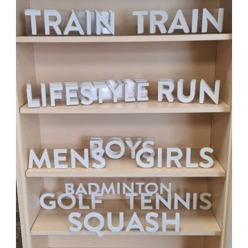Used Acrylic Signs (Train / Run / Lifestyle / Mens / Boys / Girls / Golf / Tennis / Badminton / Squash)