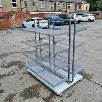 Used Silver Double Sided Unit With Mesh Shelves (A)