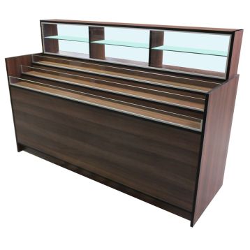 Walnut Counter With Front Stepped Display and Glass Showcase Top (SFSC26)