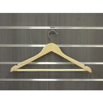 WOODEN COAT HANGER WITH CLEAR GRIP BAR - 1016