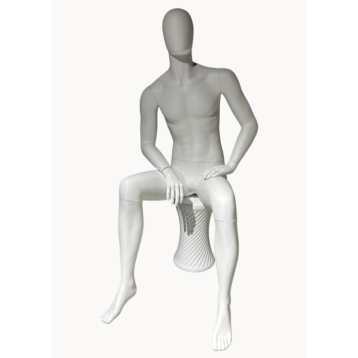 Male Seated Mannequin Matt White Egg Head