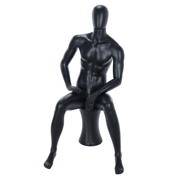Male Seated Mannequin Black Egg Head